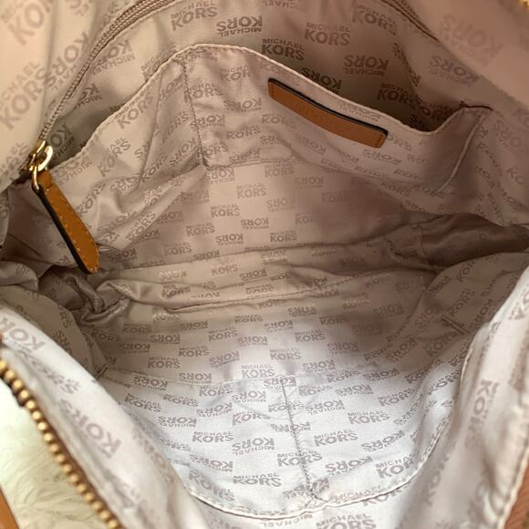 MICHAEL KORS JET SET Logo Nat'l/Acorn Large Pleated NS Convertible Shoulder Bag - Picture 10 of 16